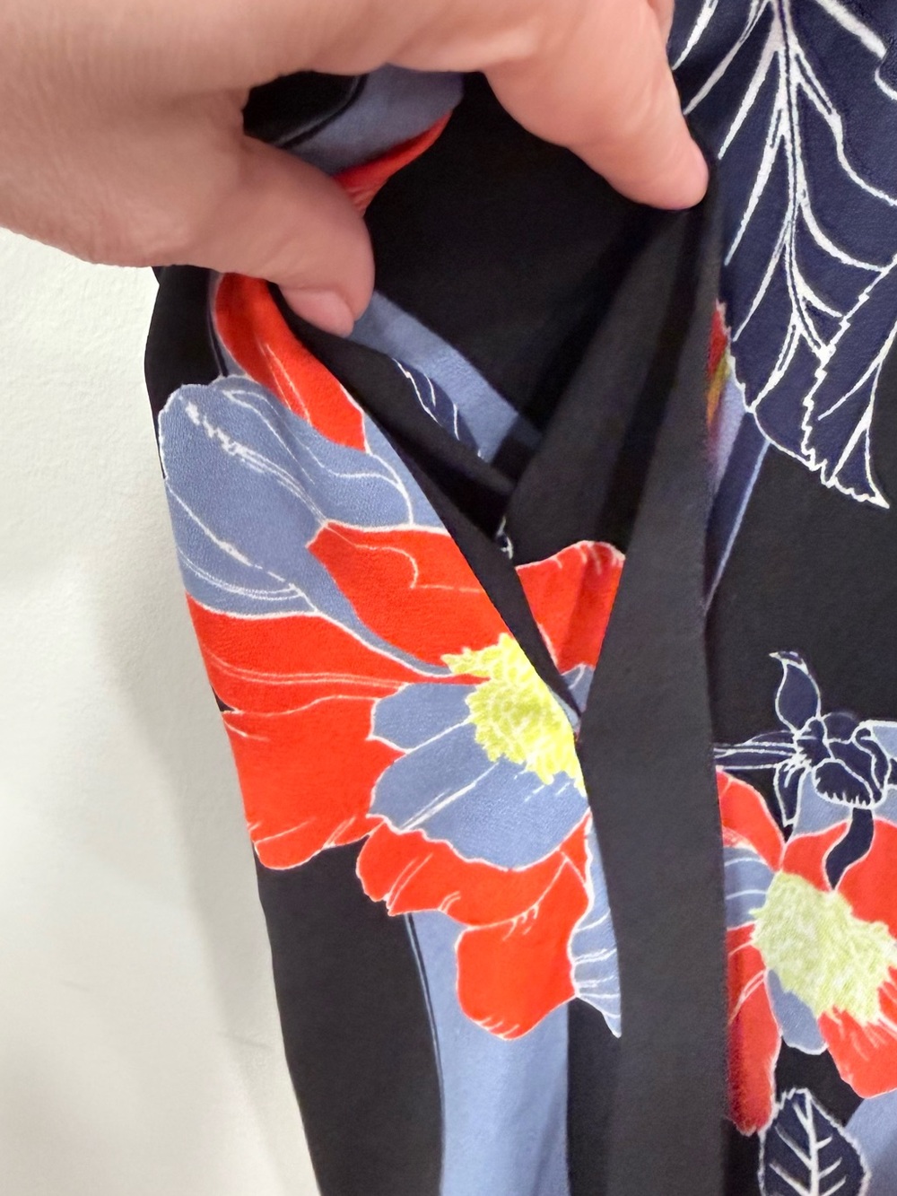 Halogen Floral V-Neck Black Dress with Orange-Red Blooms - Picture 4 of 6